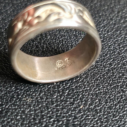 Sterling Silver Kokopelli Carved Floral Scroll Wide Band Ring 925 Sz 5.5