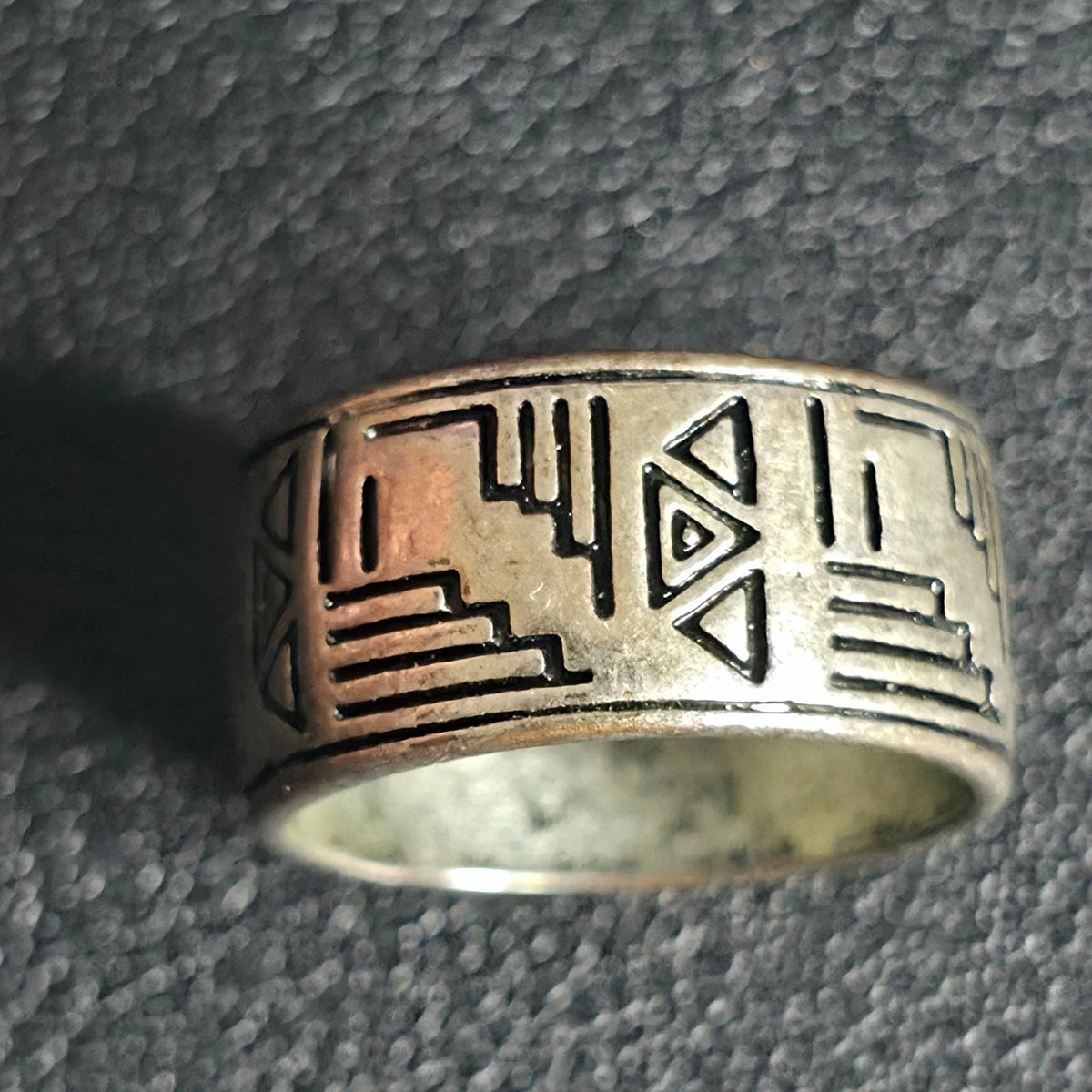 Silver Tone Copper Ring Size 5.5 Peruvian Aztec Tribal Wide Band