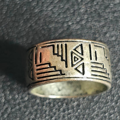 Silver Tone Copper Ring Size 5.5 Peruvian Aztec Tribal Wide Band