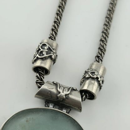 Sterling Silver Necklace 16" Ancient Roman Byzantine Empire Glass Pendant 44.7g