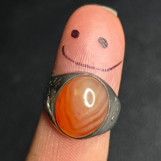 Sterling Silver Handmade Yemeni AQEEQ Kabadi Agate Ring Sz 7.75 Floral Band