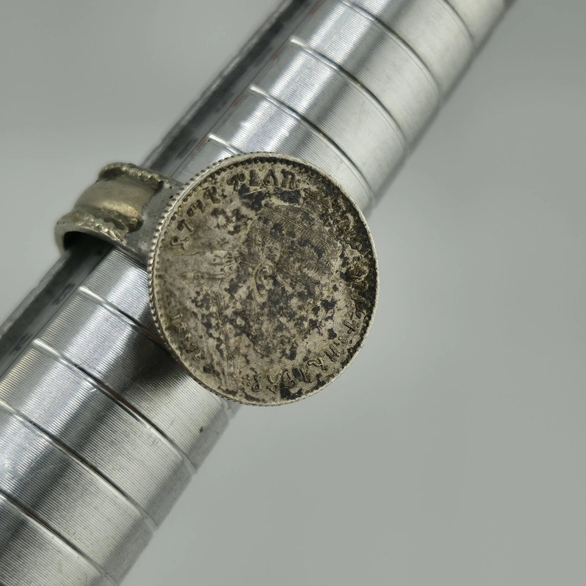 Antique Ethiopia Menelik II Birr Silver Coin Ring Size 6.25 Handmade Ethiopian