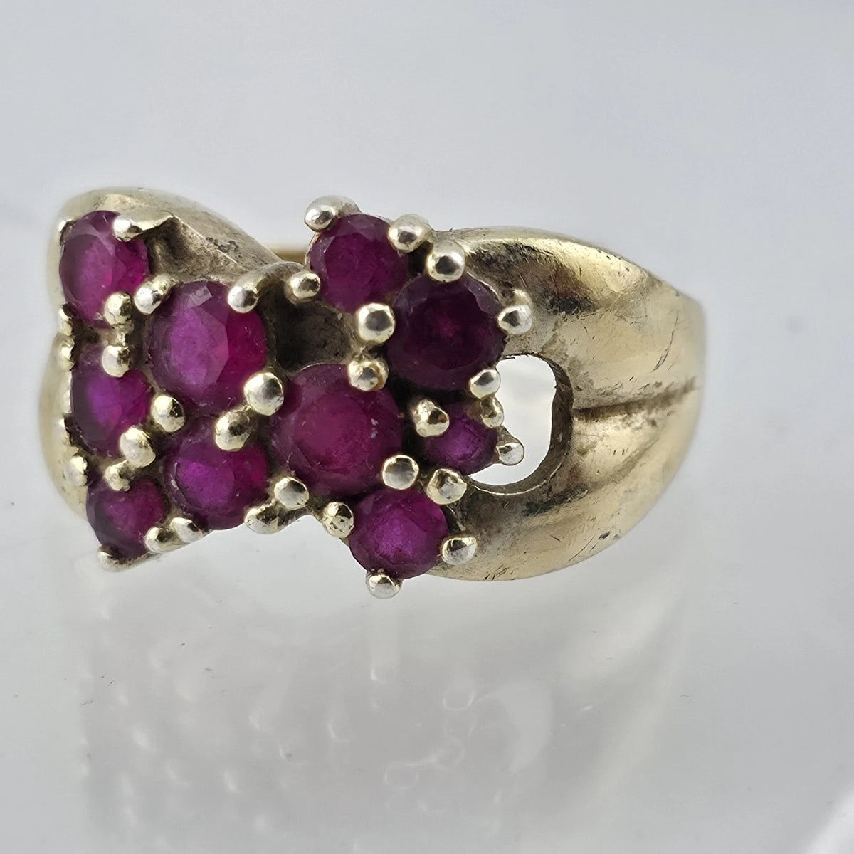 Vintage 925 Sterling Silver Gold Tone Ruby Cluster Ring Size 7 Thailand