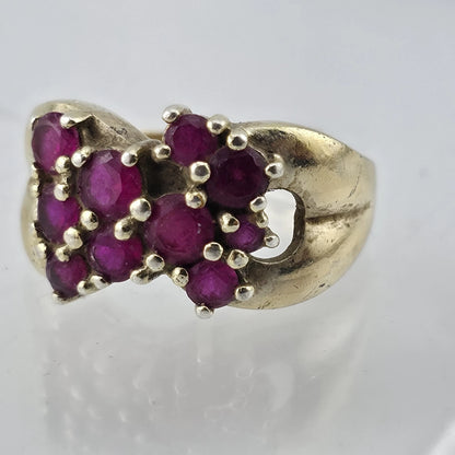 Vintage 925 Sterling Silver Gold Tone Ruby Cluster Ring Size 7 Thailand