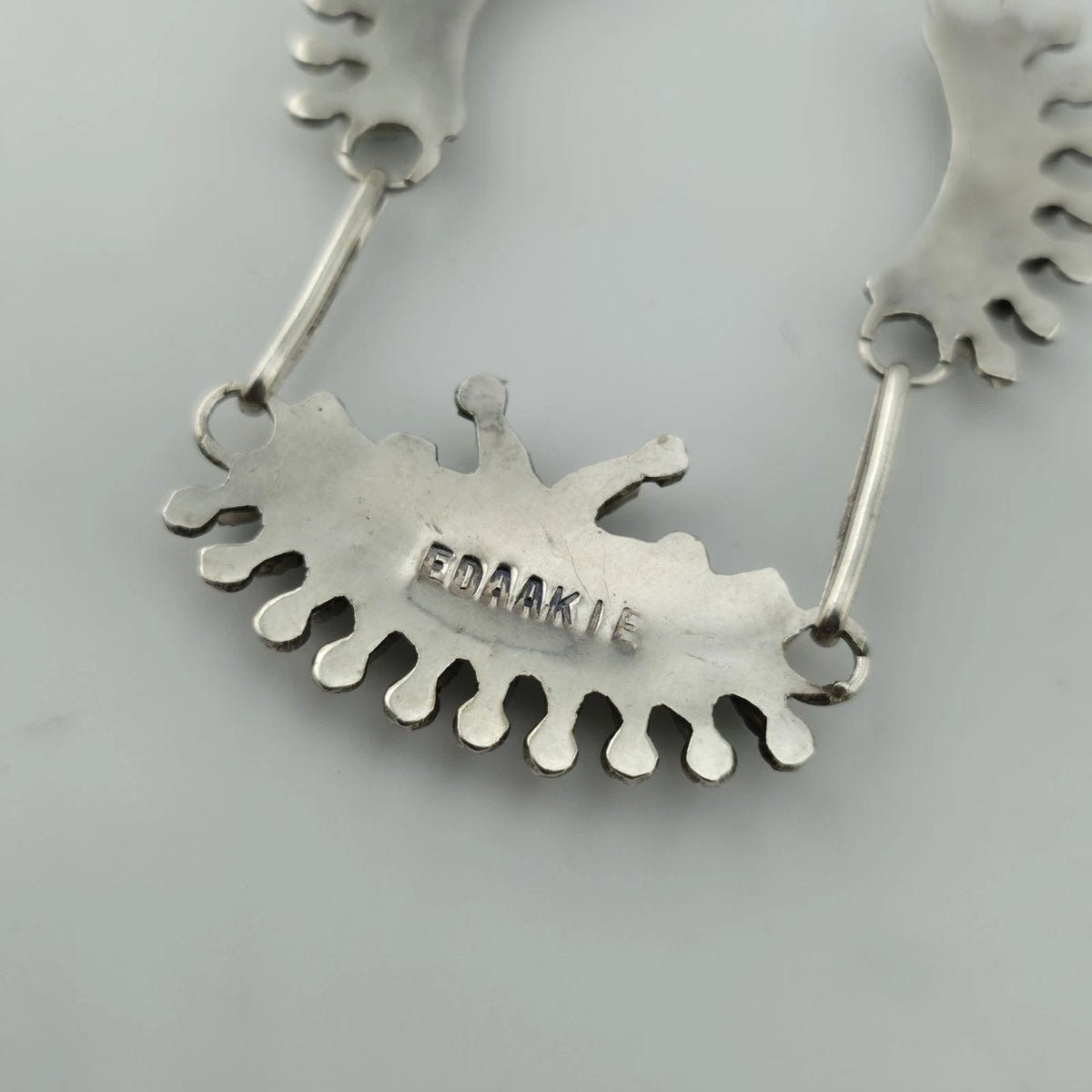 Vintage EDDAKIE Sterling Silver Turquoise Necklace Native American 14" 12g Zuni