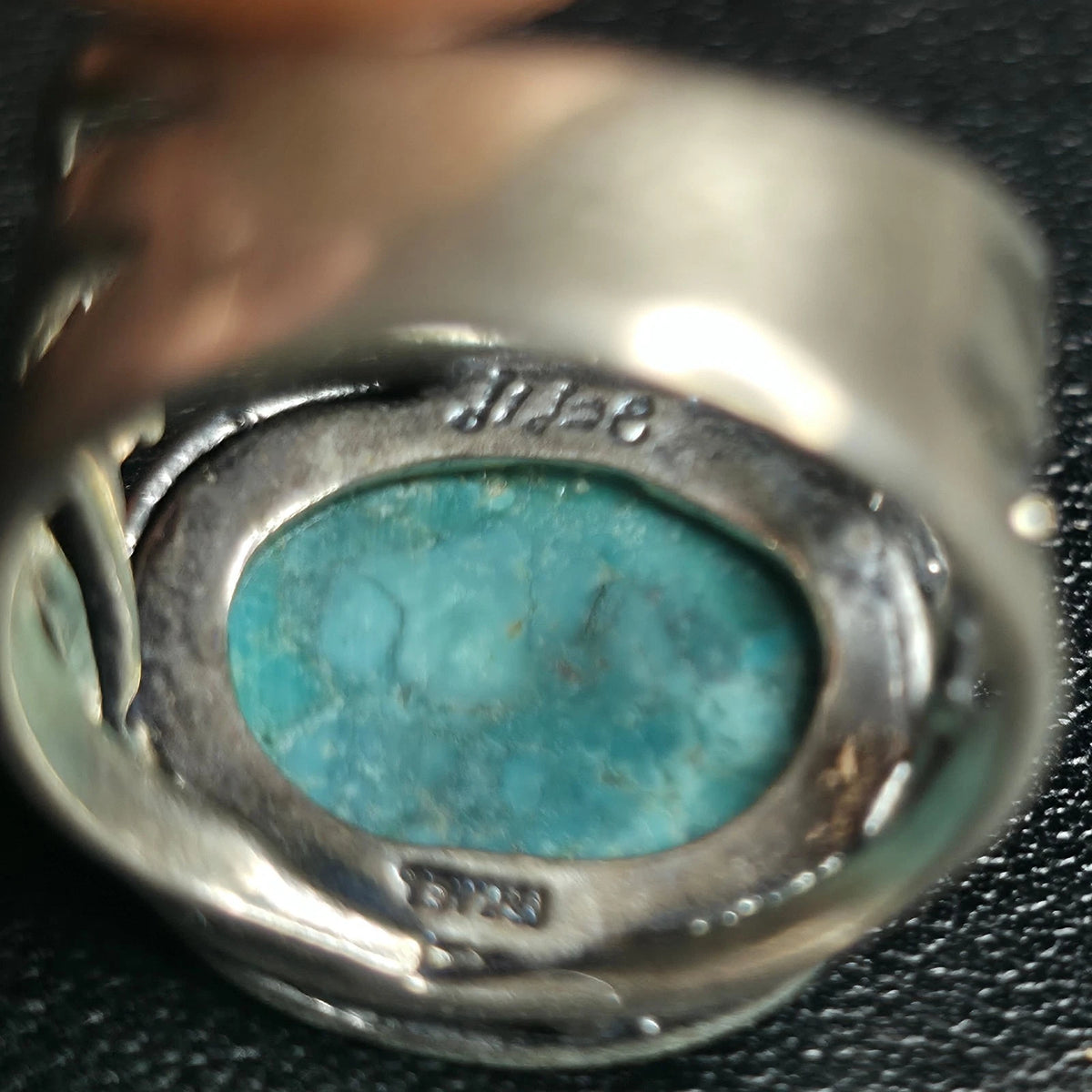 Vintage Sterling Silver 925 Israel Oval Turquoise Bypass Ring Size 8