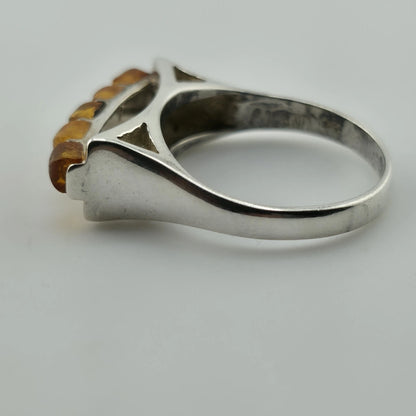 Vintage Baltic Amber Ring 925 Sterling Silver Poland Cognac Honey Sz 7.5