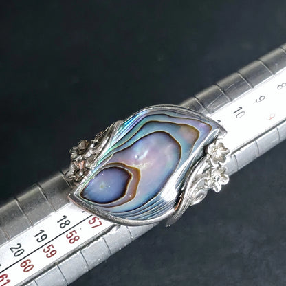 Sterling Silver Abalone Shell Ring Size 7 Rhodium Plated Flower Design BBJ 925