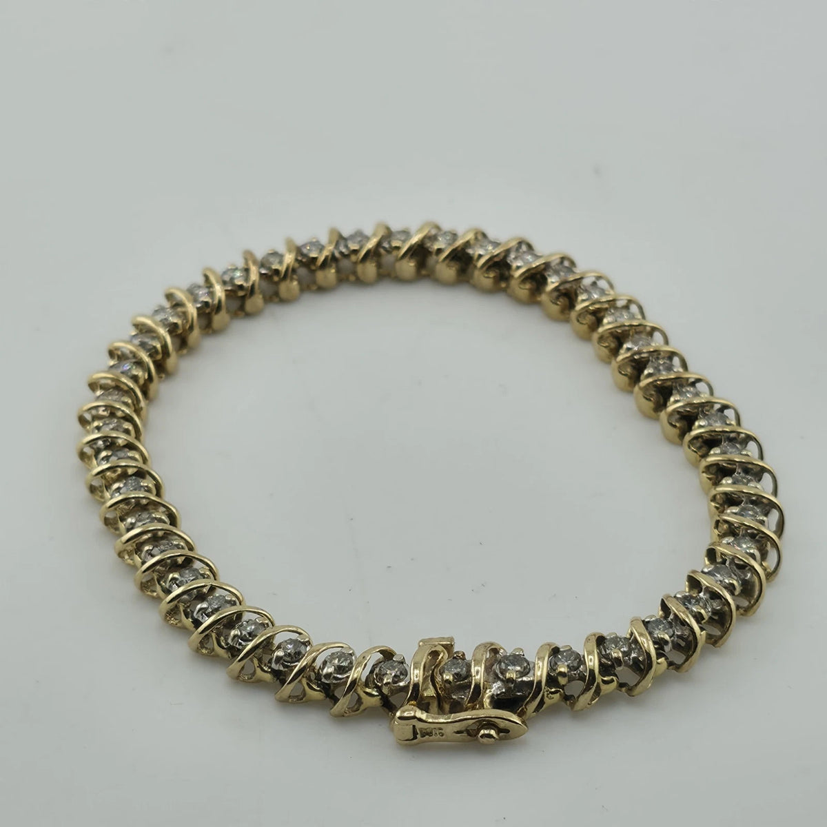 14k Yellow Gold 1.50CT Round Cut Diamond "S" Link S Figure Tennis Bracelet 7"