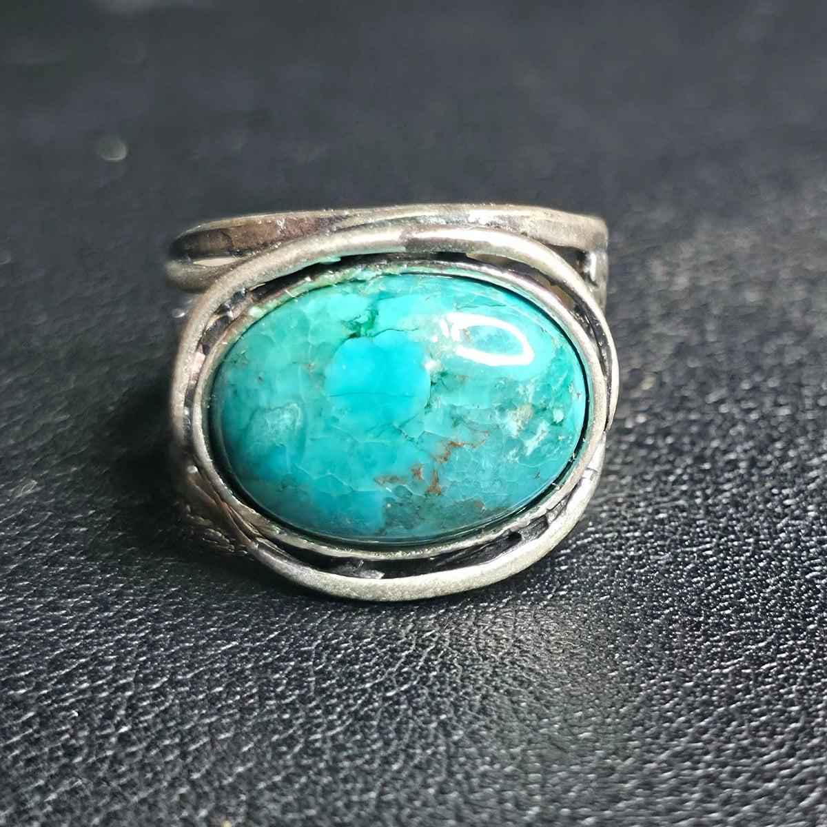 Vintage Sterling Silver 925 Israel Oval Turquoise Bypass Ring Size 8