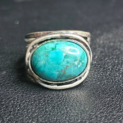 Vintage Sterling Silver 925 Israel Oval Turquoise Bypass Ring Size 8