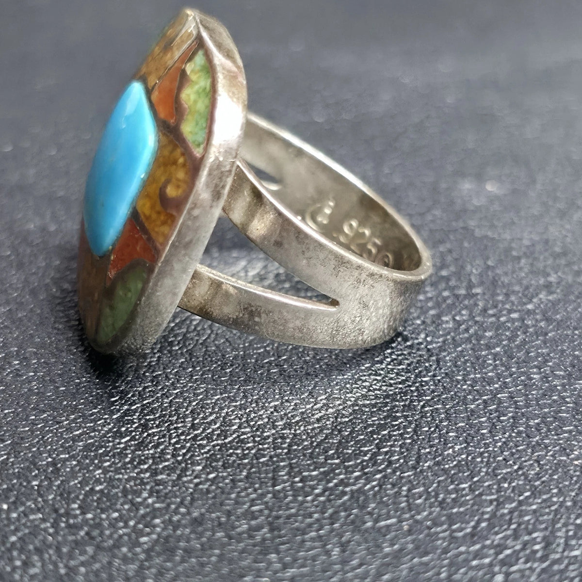 Carolyn Pollack Sterling Silver Turquoise Multicolor Inlay Mosaic Ring Size 6