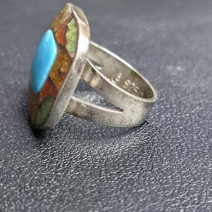 Carolyn Pollack Sterling Silver Turquoise Multicolor Inlay Mosaic Ring Size 6