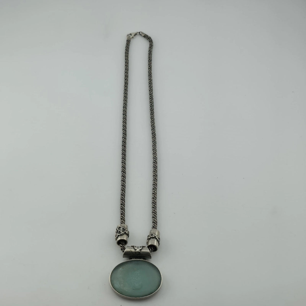 Sterling Silver Necklace 16" Ancient Roman Byzantine Empire Glass Pendant 44.7g