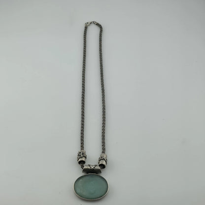 Sterling Silver Necklace 16" Ancient Roman Byzantine Empire Glass Pendant 44.7g