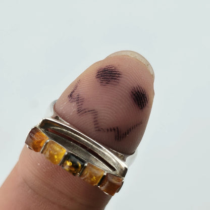 Vintage Baltic Amber Ring 925 Sterling Silver Poland Cognac Honey Sz 7.5