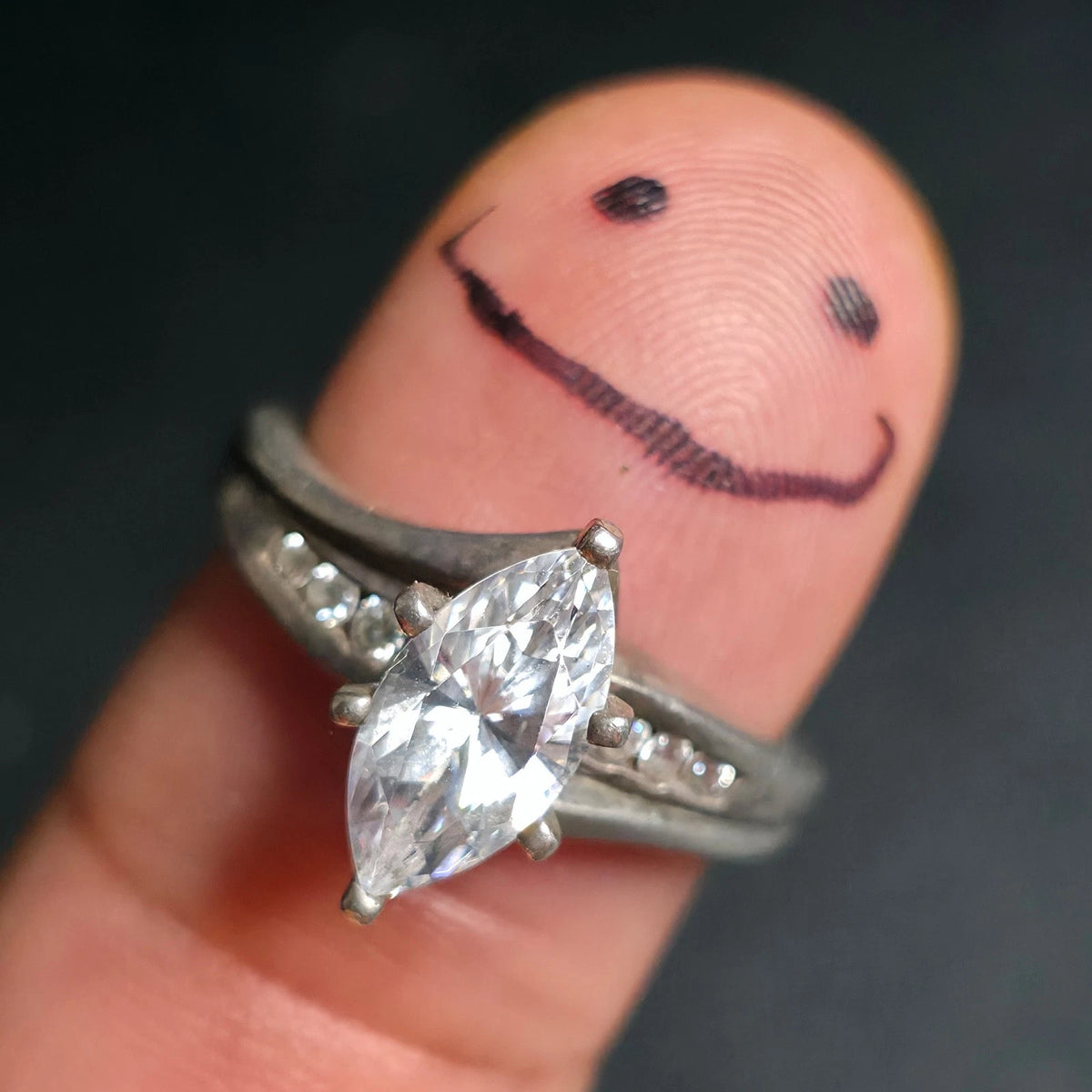 Sterling Silver Marquise Clear Stone Bypass Ring Size 8 Channel Set Accent Stone