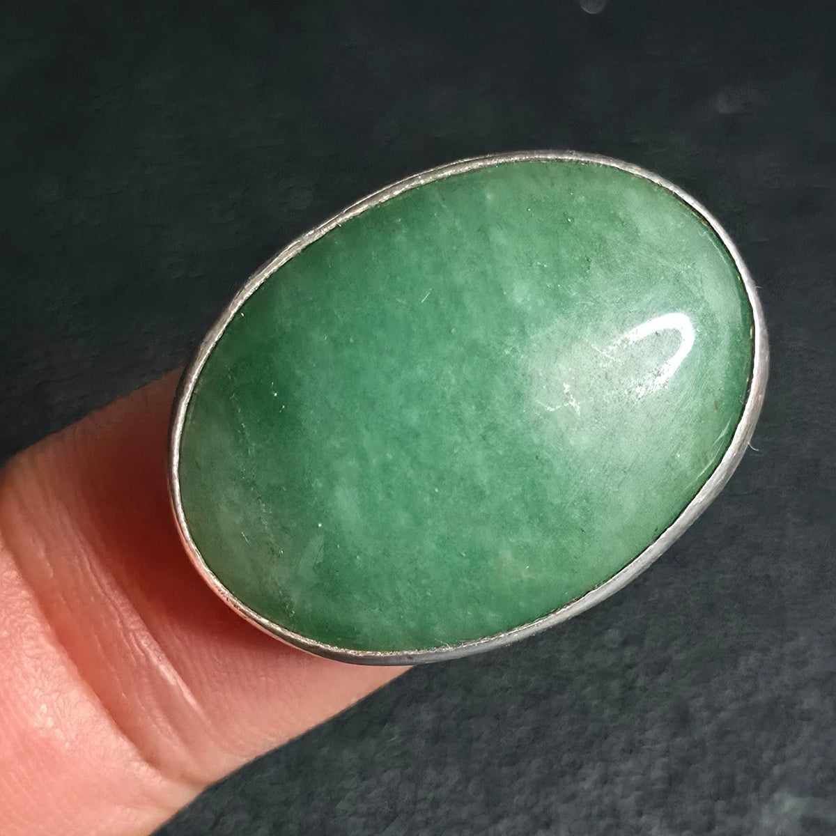 Sterling Silver Green Stone Oval Ring Size 6 Stamped 950 Wide Band