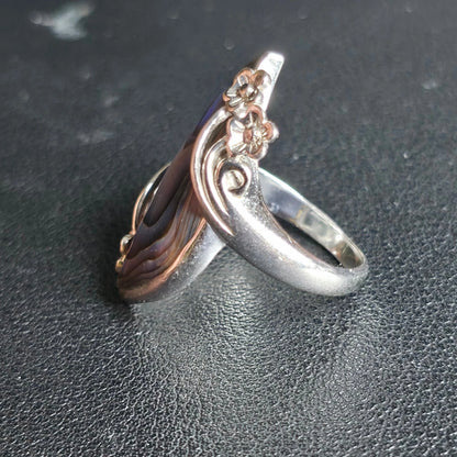 Sterling Silver Abalone Shell Ring Size 7 Rhodium Plated Flower Design BBJ 925