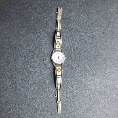 Earl Plummer Navajo Sterling Silver Opal Inlay Watch Bracelet Native American