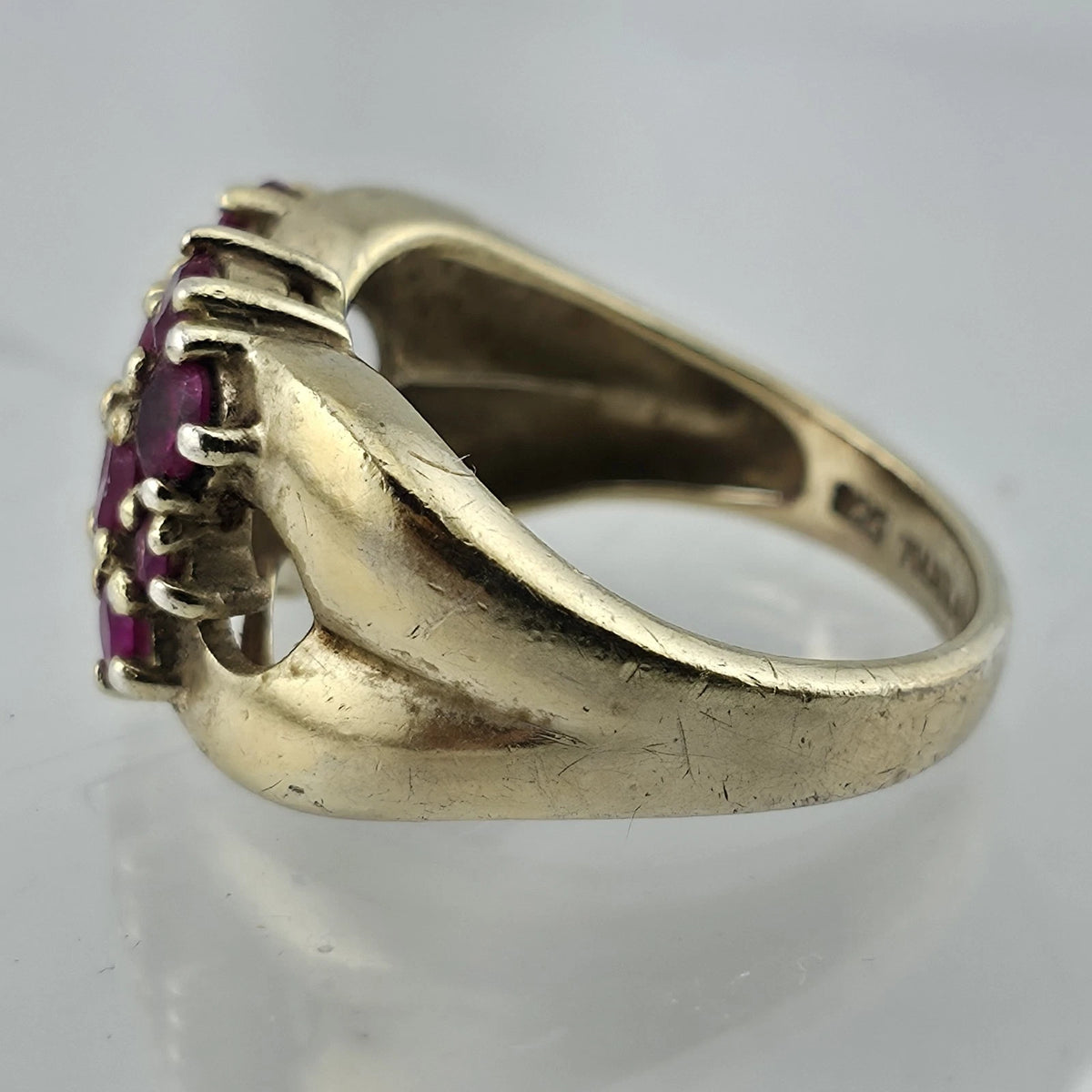 Vintage 925 Sterling Silver Gold Tone Ruby Cluster Ring Size 7 Thailand
