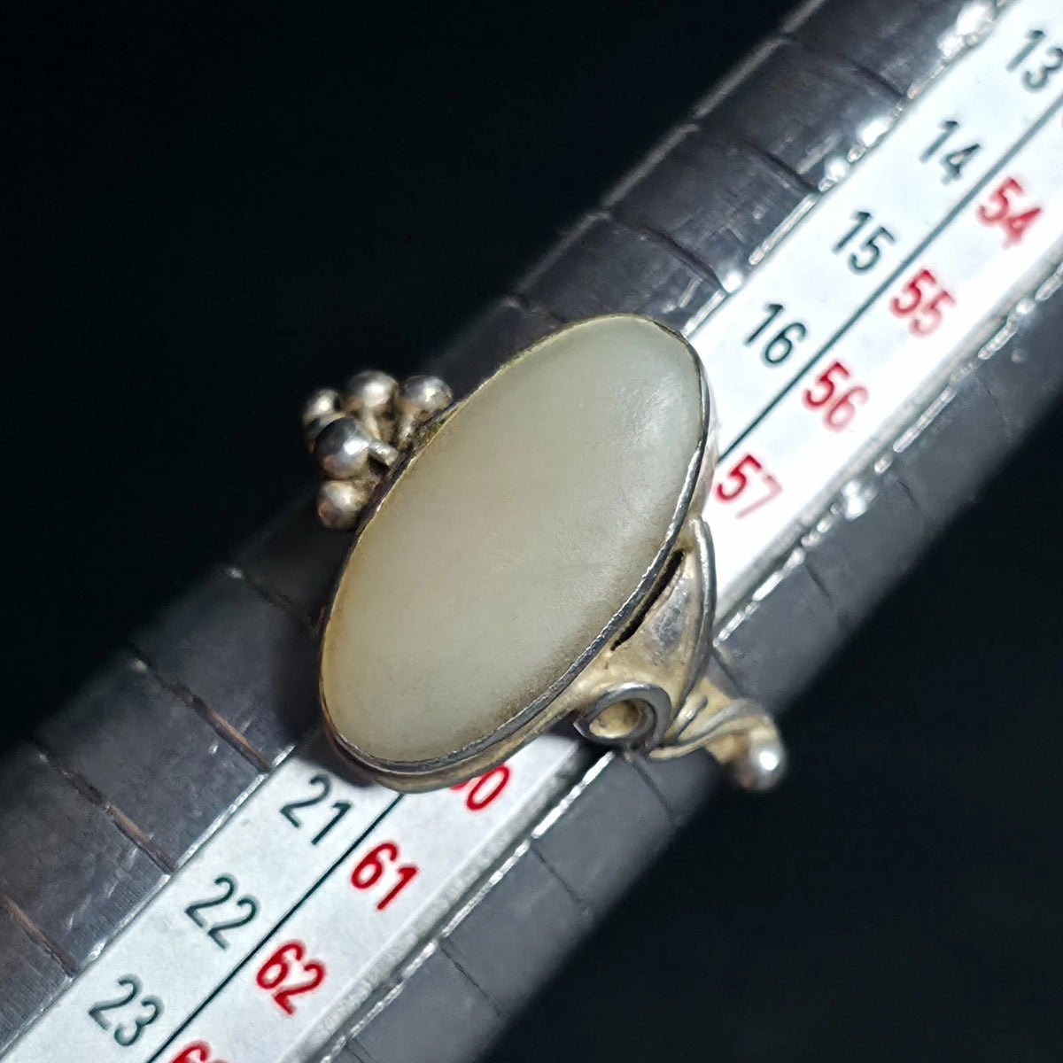 Sterling Silver 925 Milky White Oval Cabochon Ring 8.5 Statement
