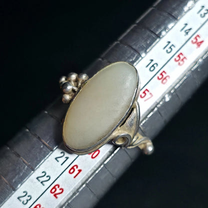 Sterling Silver 925 Milky White Oval Cabochon Ring 8.5 Statement