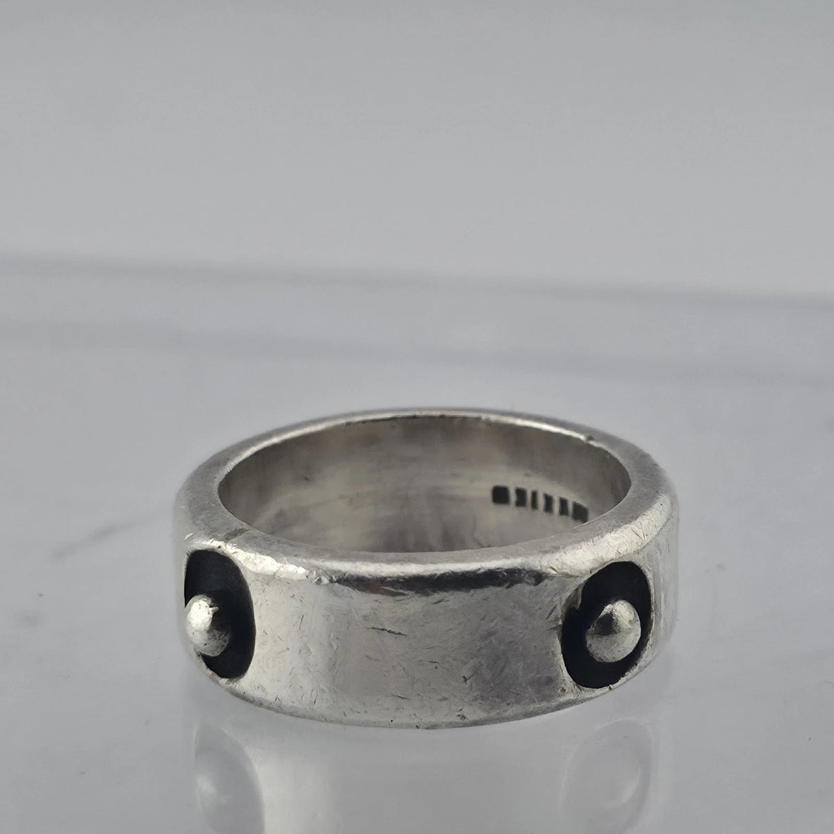 Sterling Silver Wide Band Ring Size 10.5 Oxidized Rivet Stud Modernist Unisex