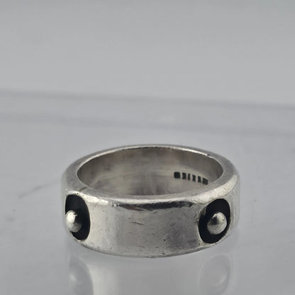 Sterling Silver Wide Band Ring Size 10.5 Oxidized Rivet Stud Modernist Unisex