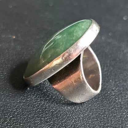 Sterling Silver Green Stone Oval Ring Size 6 Stamped 950 Wide Band