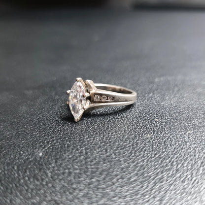 Sterling Silver Marquise Clear Stone Bypass Ring Size 8 Channel Set Accent Stone