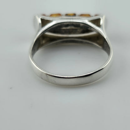 Vintage Baltic Amber Ring 925 Sterling Silver Poland Cognac Honey Sz 7.5