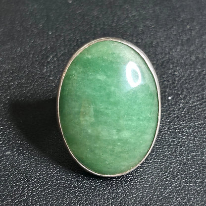 Sterling Silver Green Stone Oval Ring Size 6 Stamped 950 Wide Band