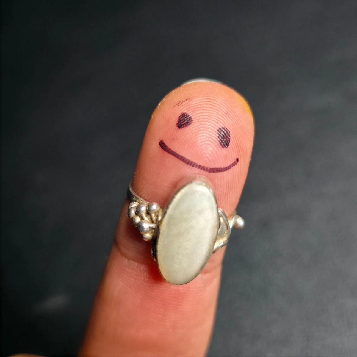 Sterling Silver 925 Milky White Oval Cabochon Ring 8.5 Statement