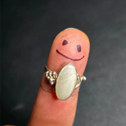 Sterling Silver 925 Milky White Oval Cabochon Ring 8.5 Statement
