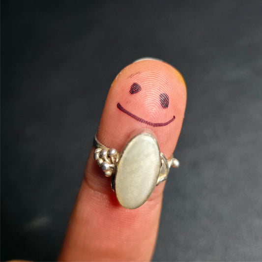 Sterling Silver 925 Milky White Oval Cabochon Ring 8.5 Statement