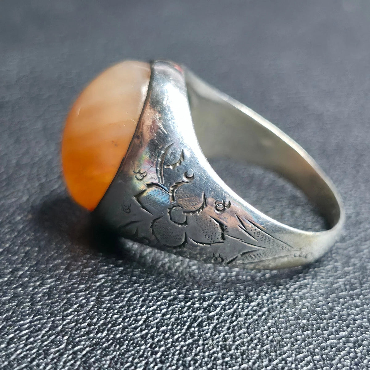 Sterling Silver Handmade Yemeni AQEEQ Kabadi Agate Ring Sz 7.75 Floral Band