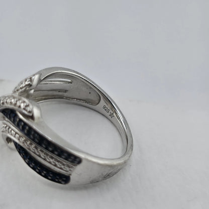 Sterling Silver Blue & Clear Stone Wave Ring Size 7 925 Statement Band