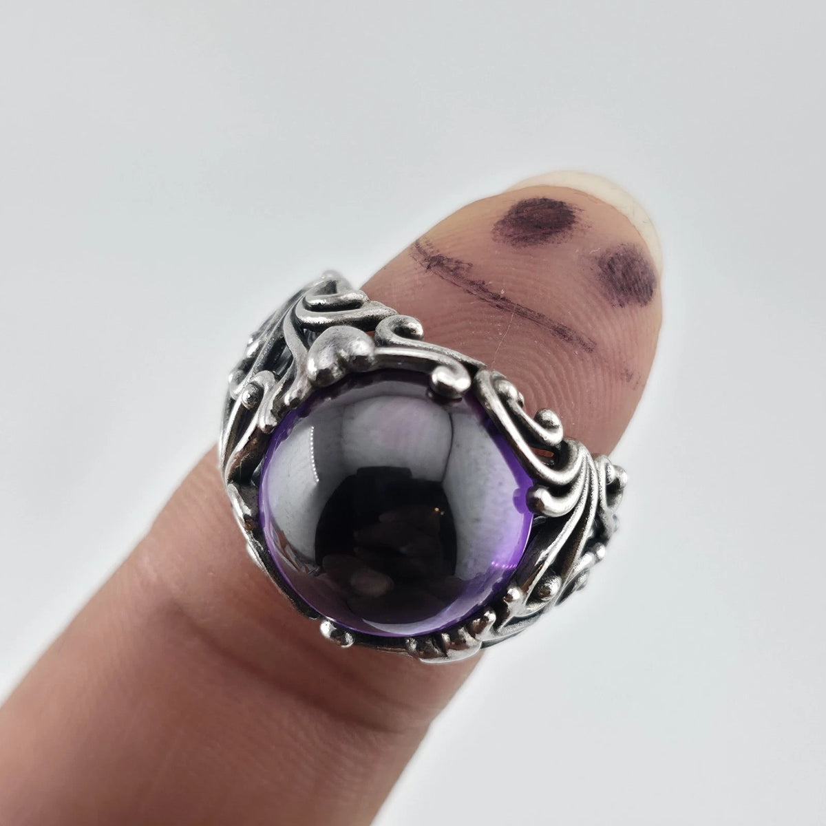PANDORA Regal Dazzling Beauty Purple CZ Cabochon Sterling Silver Ring Sz 6