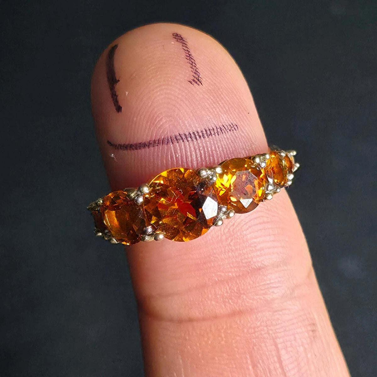 Sterling Silver Orange Stone Ring Size 8 Graduated Band Stamped 925 NH