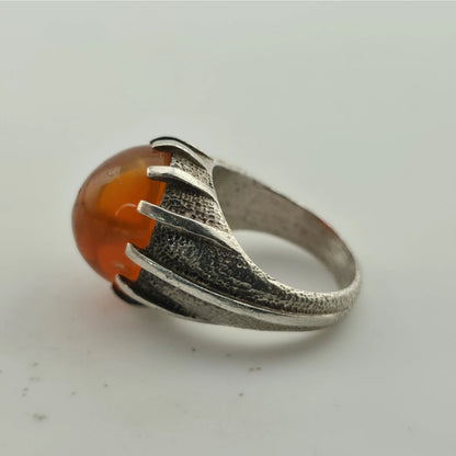 Vintage 925 Sterling Silver Carnelian Cocktail Ring Size 6 Gothic Jewelry