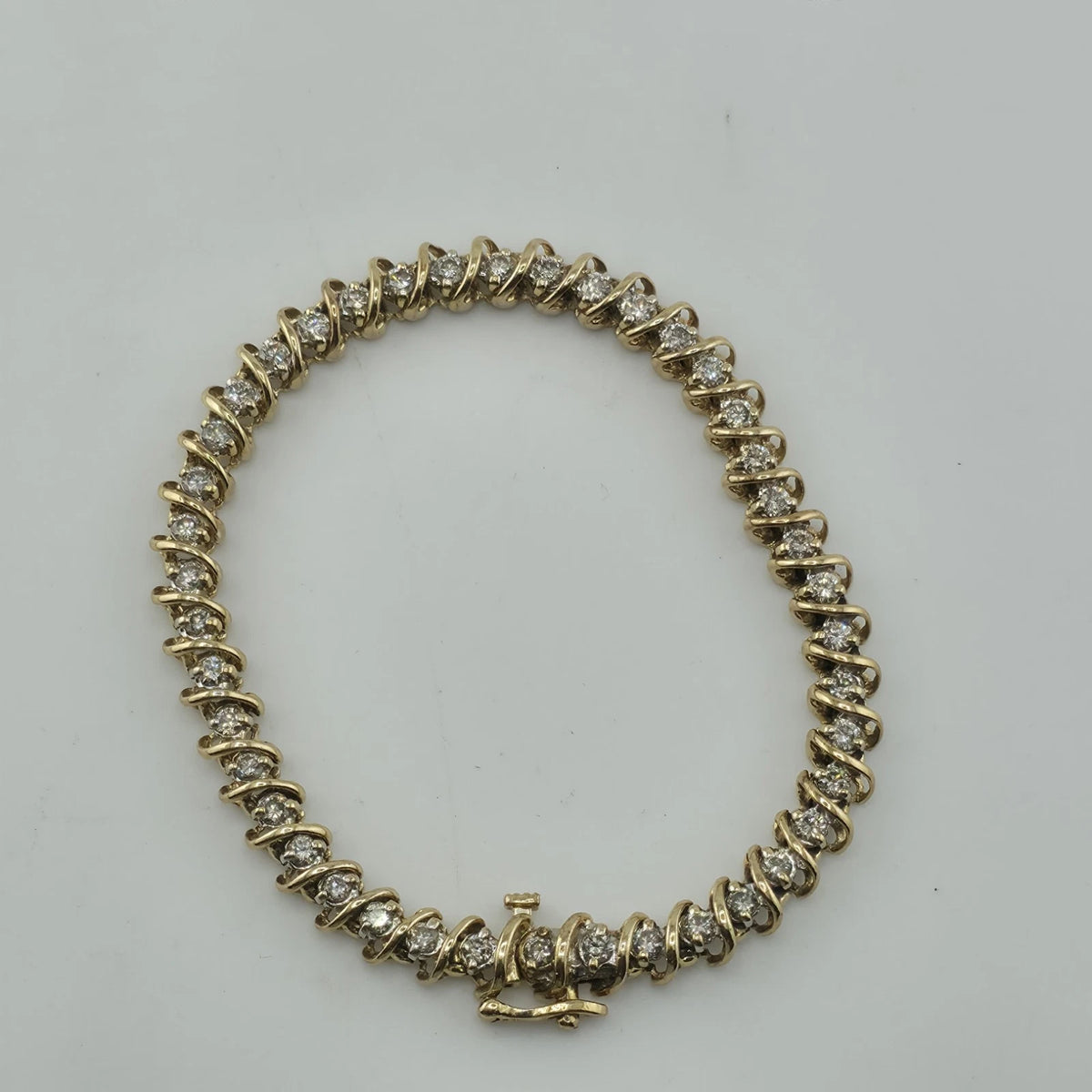 14k Yellow Gold 1.50CT Round Cut Diamond "S" Link S Figure Tennis Bracelet 7"