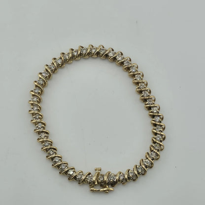 14k Yellow Gold 1.50CT Round Cut Diamond "S" Link S Figure Tennis Bracelet 7"