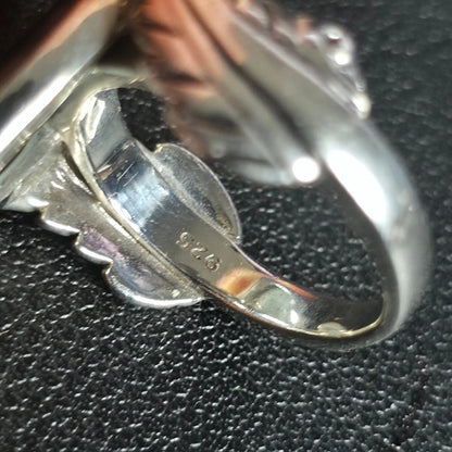Sterling Silver Abalone Shell Ring Size 7 Rhodium Plated Flower Design BBJ 925