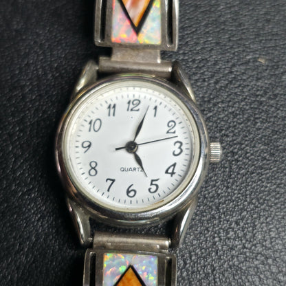 Earl Plummer Navajo Sterling Silver Opal Inlay Watch Bracelet Native American