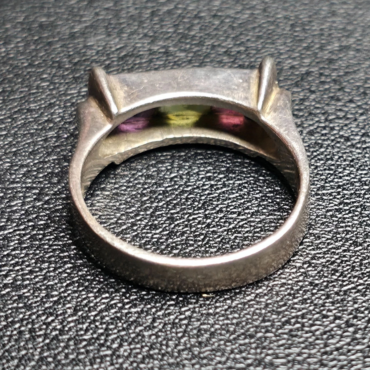 Mexican Sterling Silver Ring 3 Stone Bar Pink Green Purple Size 9