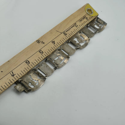 Vintage Sterling Peruvian Story Panel Link Bracelet Cultural Motif Design 15.5g