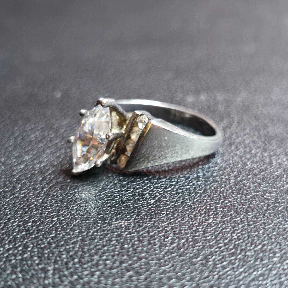 Sterling Silver Marquise Clear Stone Wide Tapered Band Ring Channel Set