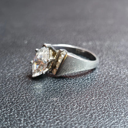 Sterling Silver Marquise Clear Stone Wide Tapered Band Ring Channel Set