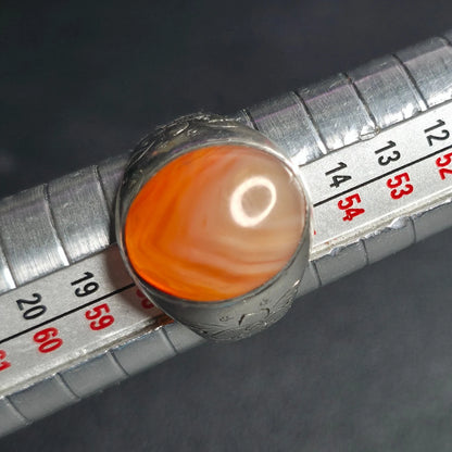Sterling Silver Handmade Yemeni AQEEQ Kabadi Agate Ring Sz 7.75 Floral Band